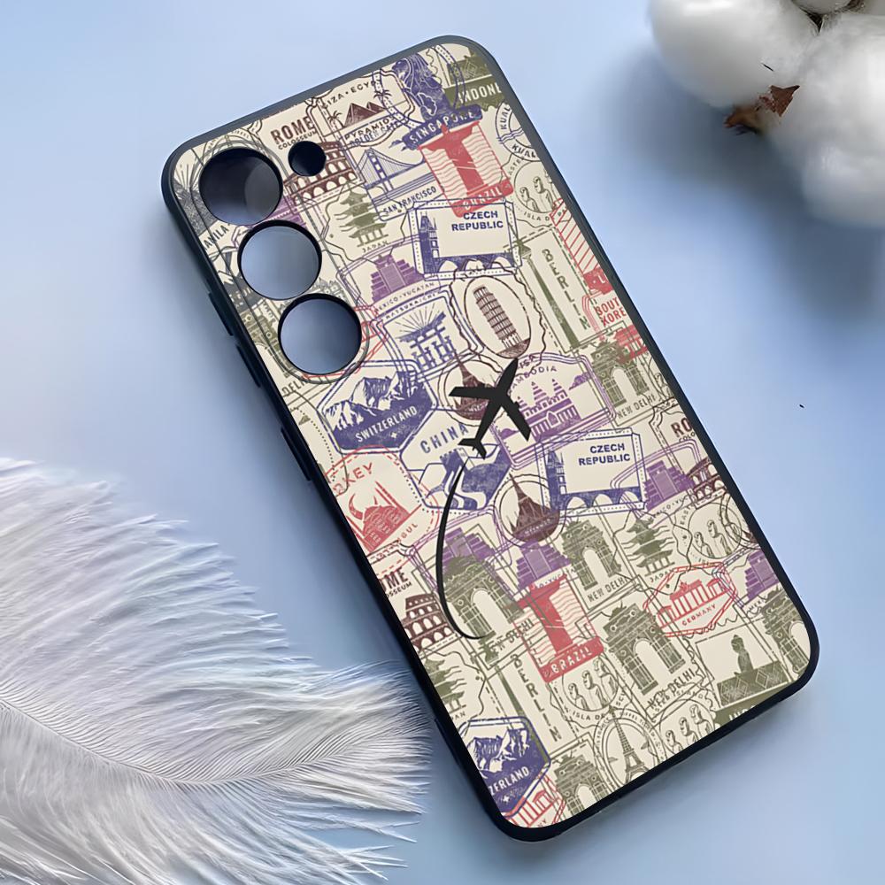 Vintage Stamps Phone Case For Samsung S25 Ultra S24 S23 S22 S21 S20 Plus Fe Galaxy A54 A53 A34 A25 Silicone Cover
