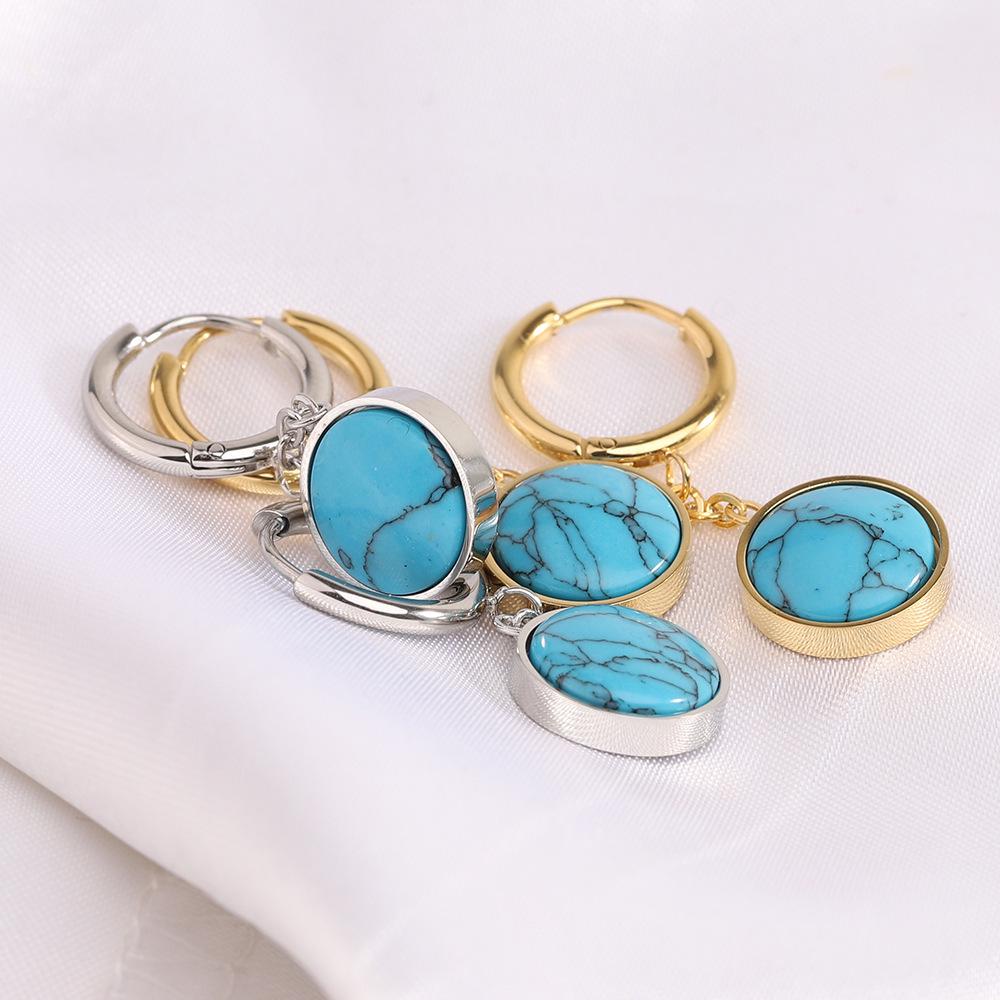 Elegant 3D Turquoise 12MM Pendant Earrings with Stainless Steel Clasps for Women