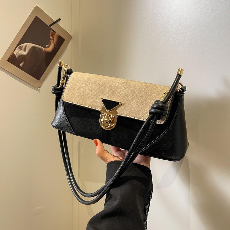 New autumn and winter retro fashion contrasting color small square bag niche simple commuter shoulder bag