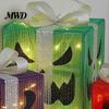 Handmade Pumpkin Face Props 3Pcs Lighted Halloween Gift Boxes, Spooky Glowing Shopping Mall Decor Presents Box, Warm Light Holiday Ornament for Indoor