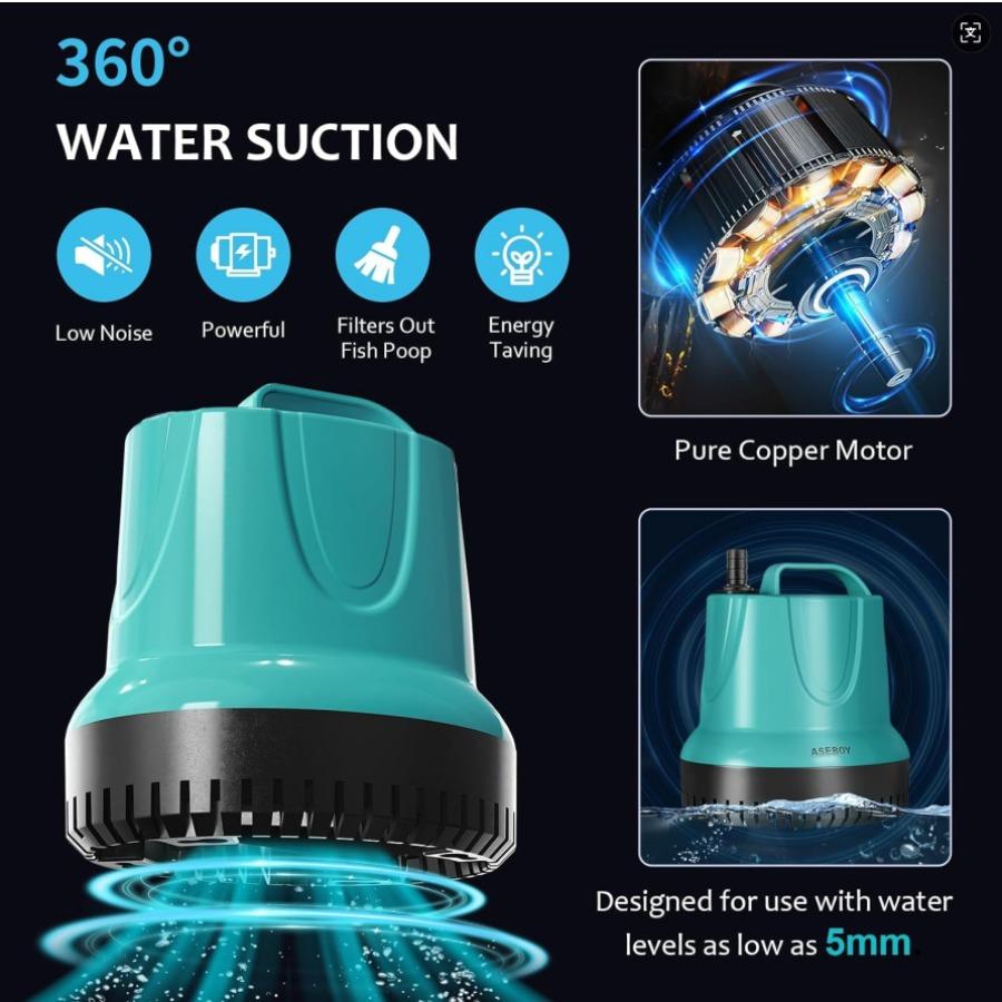 220V-240V Ultra-Quiet Submersible Aquarium Pump 5W/8W/18W/25W/40W/60W - Low Energy Bottom Filter for Fish Tank Pond Garden