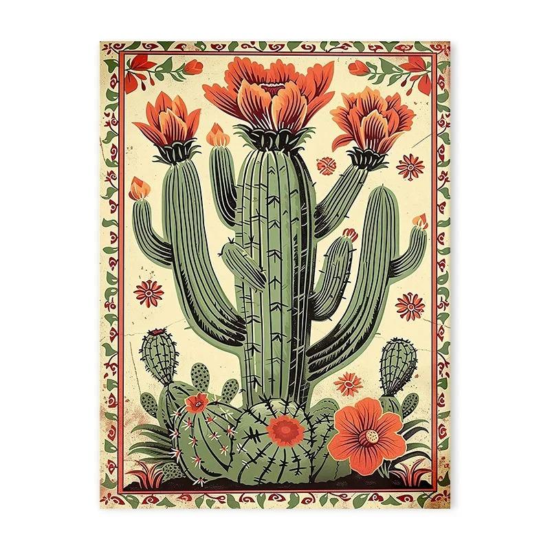 Vintage Mexican Cactus Posters Print Colorful Floral Aesthetic Art Canvas Painting for Modern Living Room Corridor Wall Decor