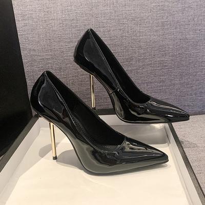 Ultra-fine Steel Needle Women's High Heels Auto Show Metal Heels and Singles Temperament Pointed Toe Black Singles Women