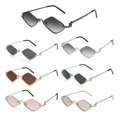 Diamond-Shaped Women's Sunglasses Small Hip Hop Half Frame Sun Glasses Narrow Metal Vintage Shades for Women & Men