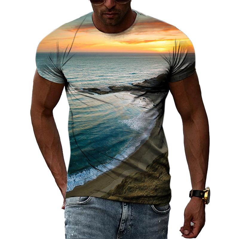 Ocean Wave Pattern T-Shirts Summer Fashion Beach Short Sleeve 3d Printed Top Loose Casual Round neck Holidaywear Mens Tees