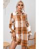 Azura Exchange Khaki Plaid Ruffled Sleeve Shirt Dress