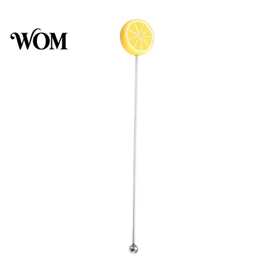 Cartoon Fruit Stirrer Cocktail Stir Stick, Stainless Steel Mixing with Durian Pineapple Strawberry Smooth Stick Watermelon Rubber Top Decor, Drink for