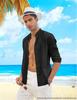 Men's Casual Cotton Linen Stand Collar Shirt - European & American Style for Summer Beach Vacation 2023