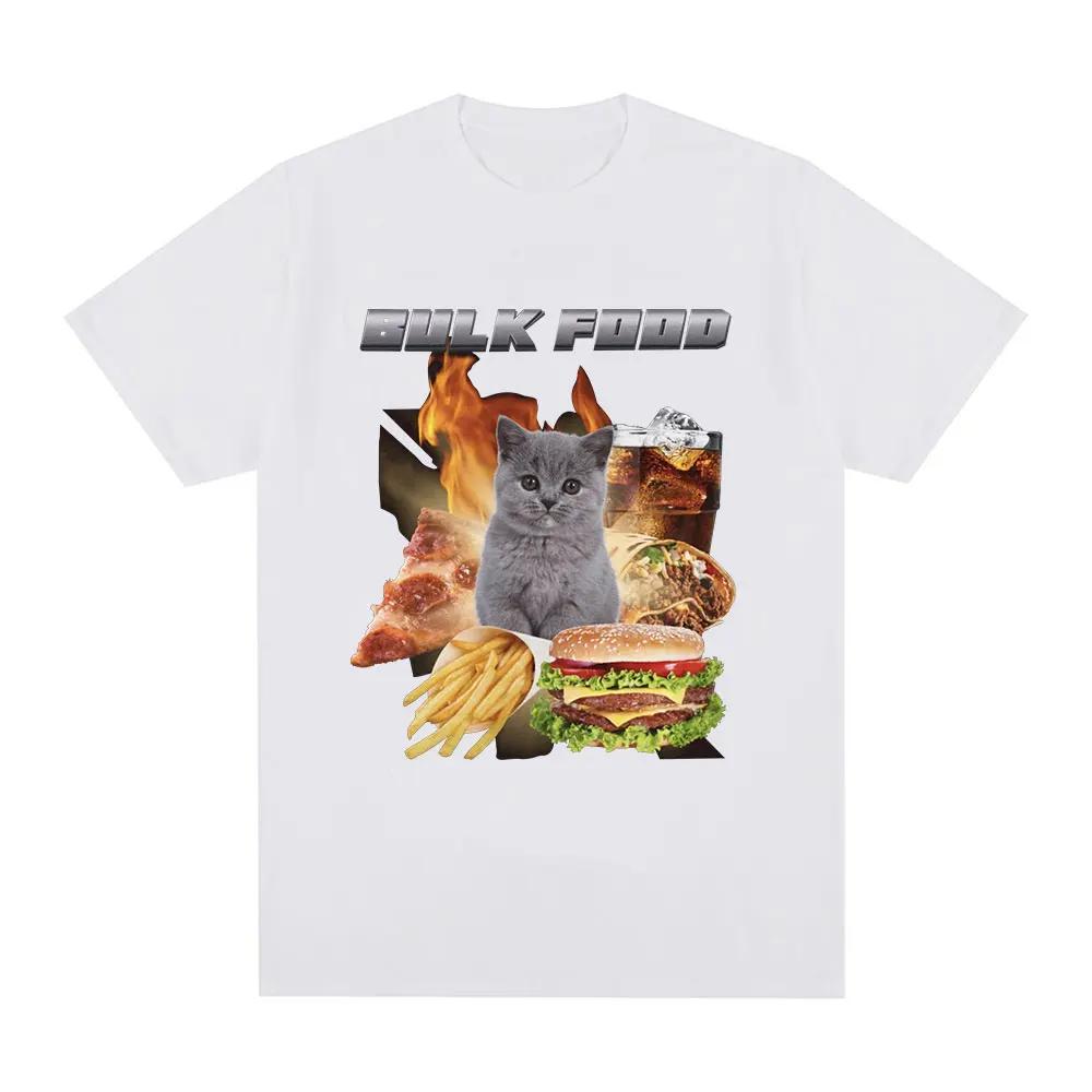 Bulk Food Cat Meme Graphic T-Shirt Men's Clothing Retro Hip Hop Short Sleeve T-Shirt Cotton Casual Oversized T-Shirt
