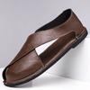 Men Flat Bottom Casual Leather Sandals Summer New British Style  Soft Bottom Anti-Slip Business Shoes Breathable Roman Sandals