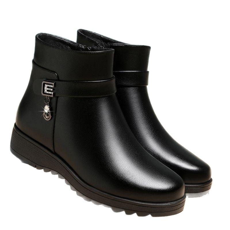 Women's Fur One Thick Bottom Heightening Winter Lightweight Warm Snow Boots Non-slip Wear-resistant Casual Sports Leather Waterproof Cotton Boots