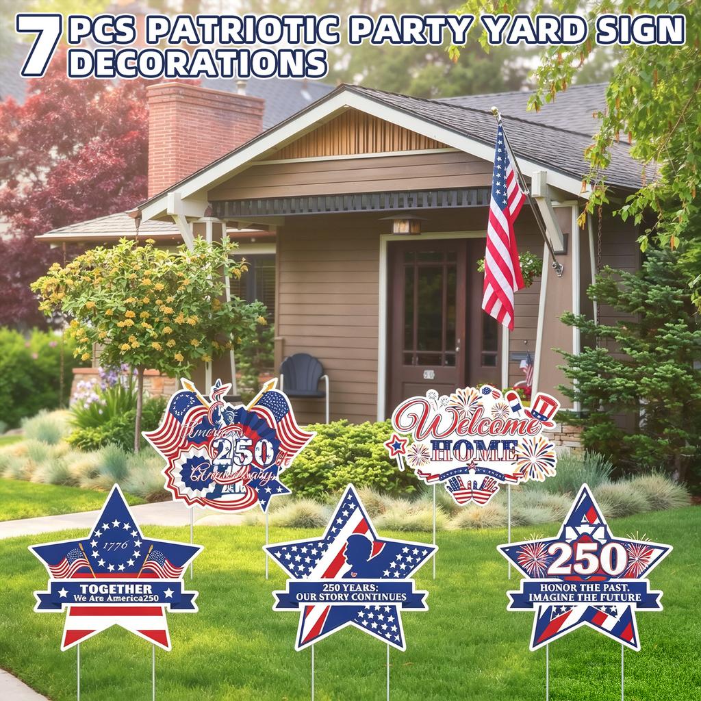 7 Stück 250. Jubiläum Amerikanische Rasenschilder 4. Juli Dekorationen Unabhängigkeitstag Outdoor Rasendekor Patriotische Party 1776-