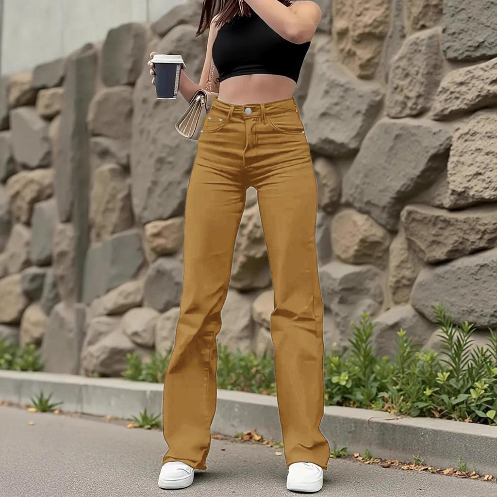 Black Washed Elastic Straight-Leg Women's Jeans