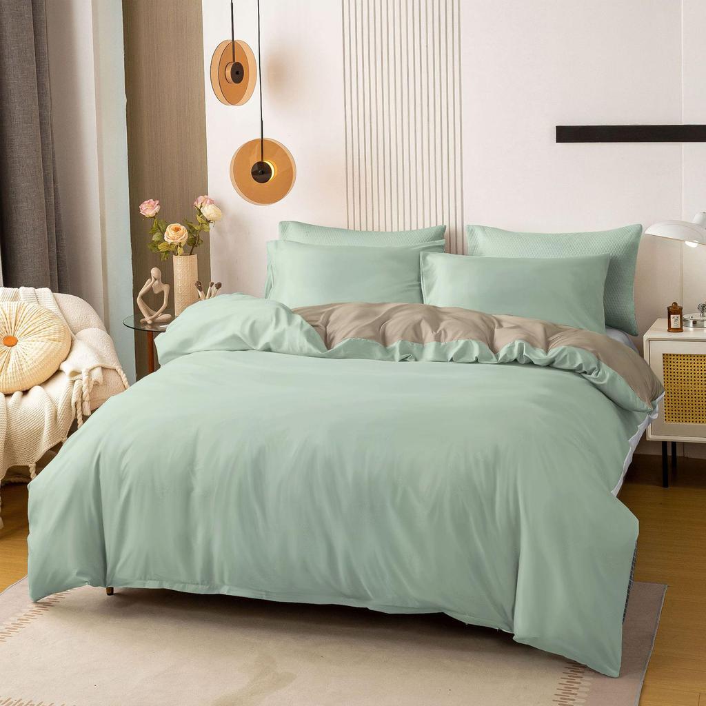 Solid Color Brushed Double Duvet Cover & Pillowcase Bedding Set - 90gsm, 3-Piece