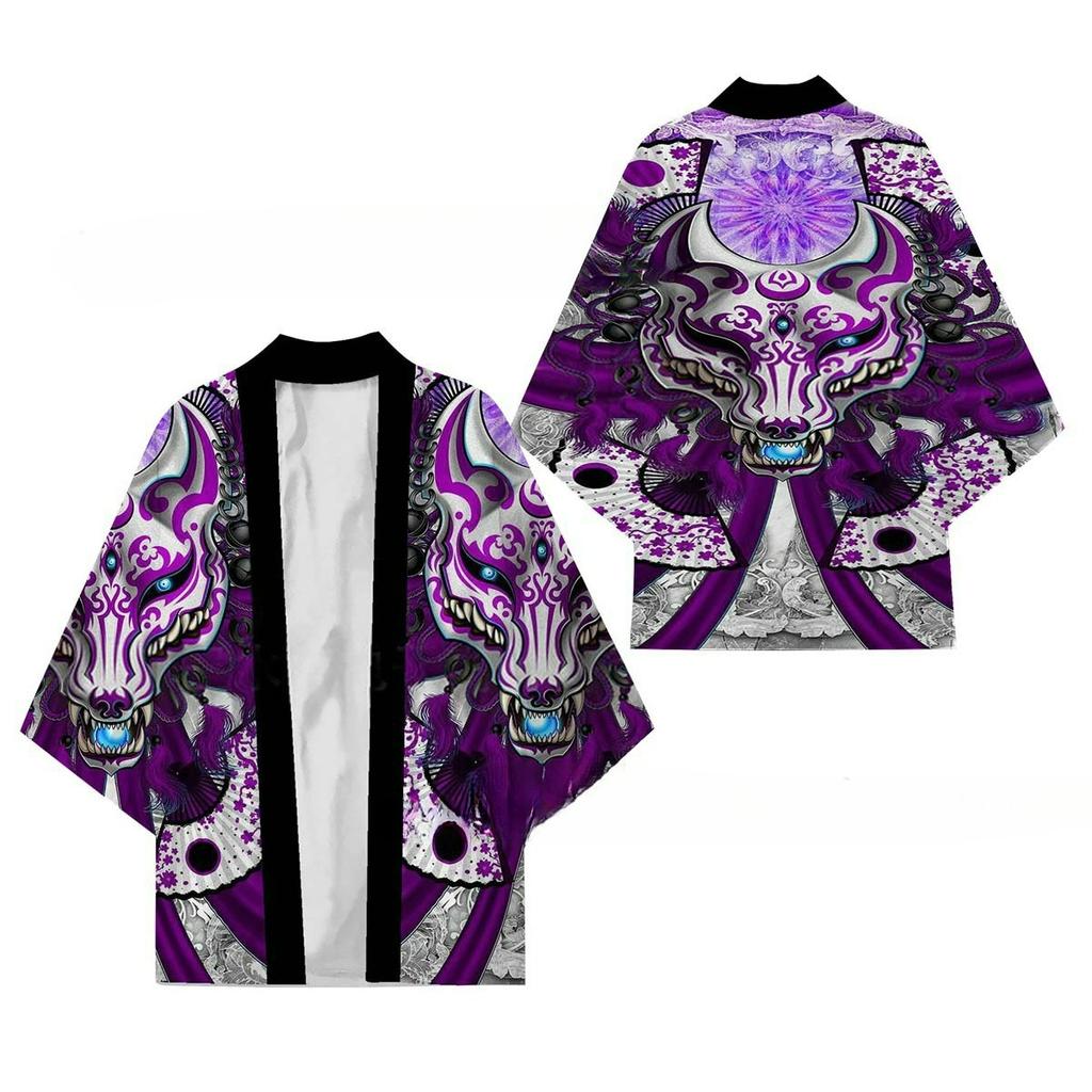 Summer National Style Dragon Totem Figure Cardigan Cloak Feather Woven Robe Japanese Ukiyo-e Cloak 3D Digital Printed Shirt