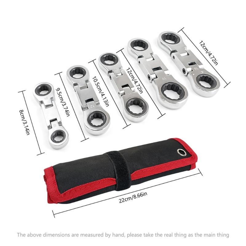 5Pcs Flexible Ratchet Wrench Spanner Gears Ratcheting Combination Flexible Wrench Quick Release Spanner for Repair