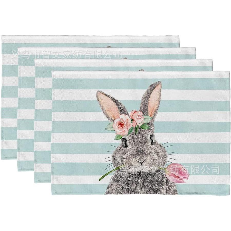 Bunny Rabbits Flower Happy Easter Placemats Seasonal Spring Table Mats for Party Kitchen Dining