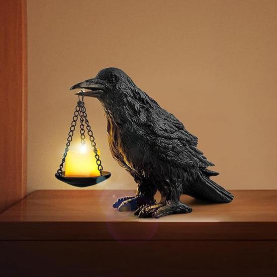 Yousheng Crow Candle Holder Gothic Raven Tealight Candle Holder Halloween Crow Candle Holder for Bedroom Living Room Decoration