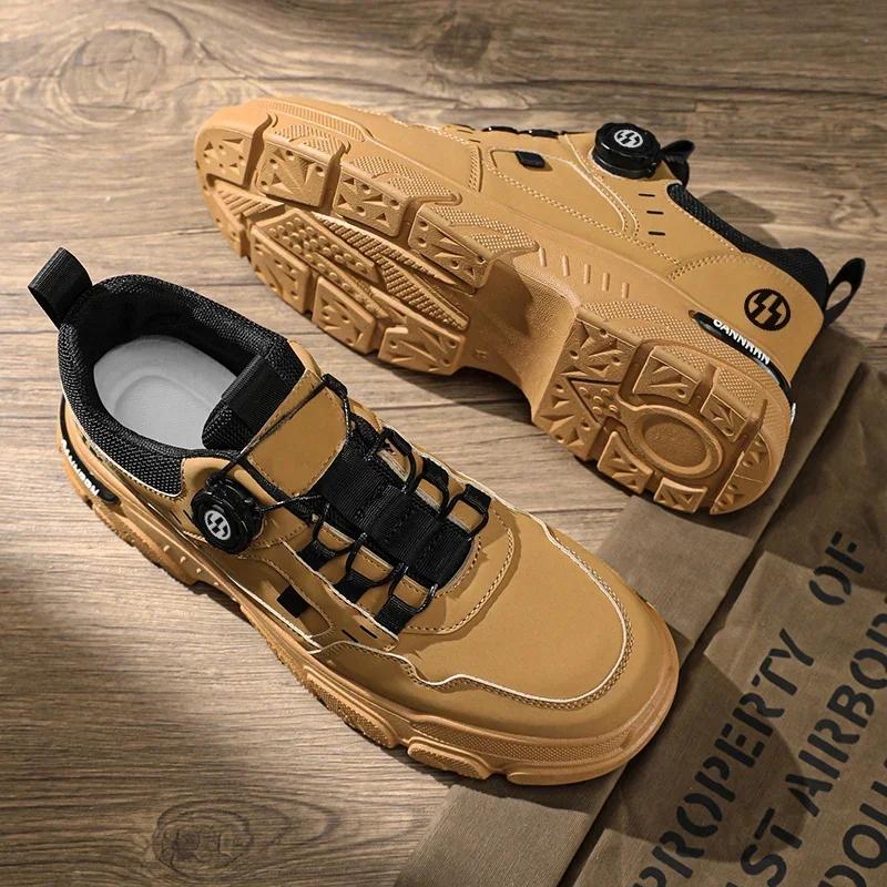 British Style Outdoor Men Casual Shoes Rotating Button Fashion Motorcycle Shoes Versatile Men Work Shoes Comfortable Sport Shoes