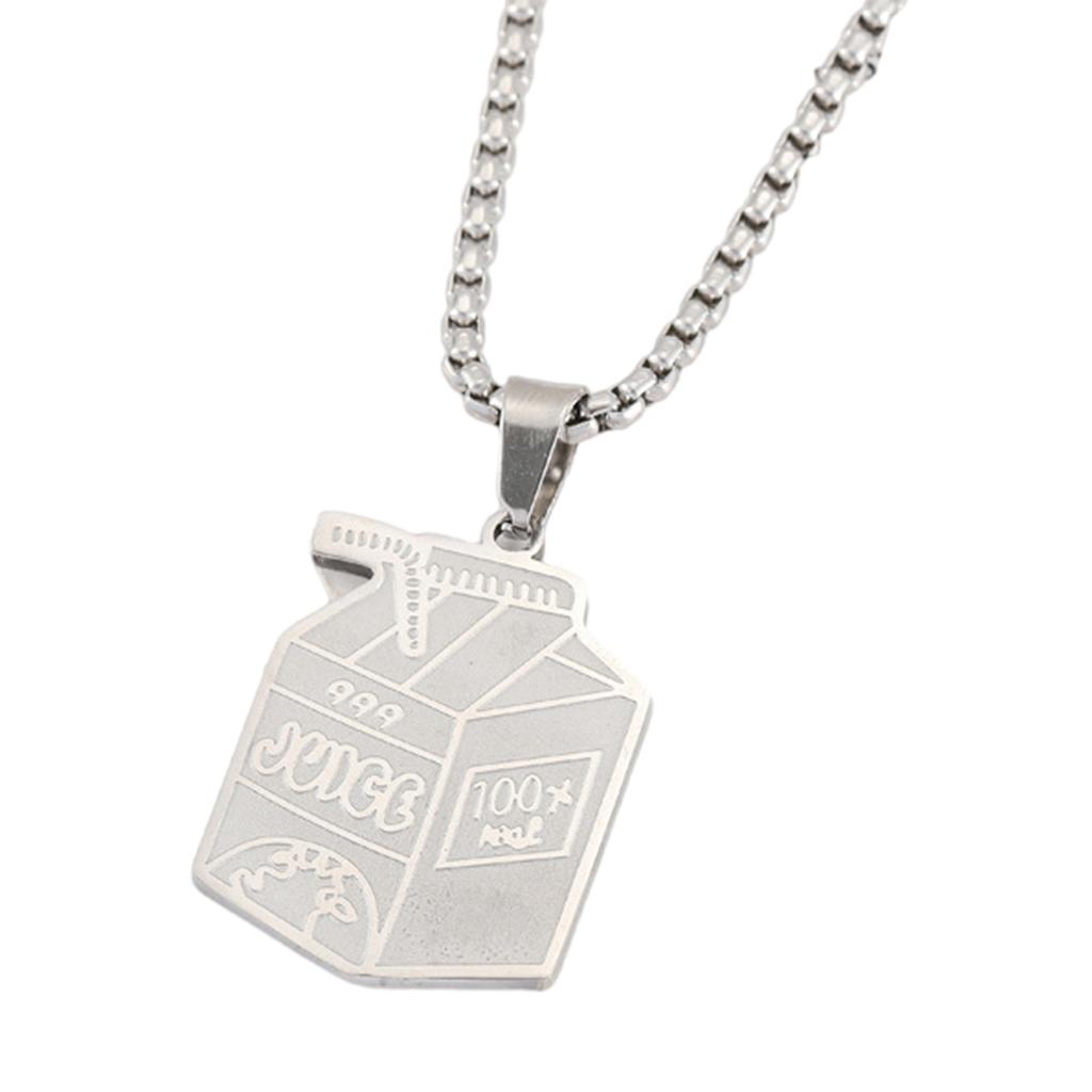 Unique Milk Box Necklace Pendant Necklace Charm Necklace Titanium Steel Texture Neck Jewelry for Expressing Love