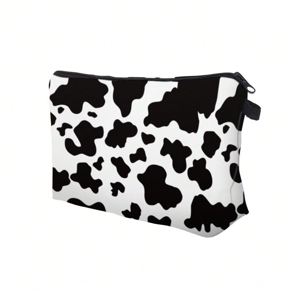1pcs Fashionable Cowhide Polyester Makeup Bag With Zipper, Portable Toiletries And Storage Bag, A Must-Have Holiday Gift For Travel