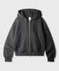 Jemut Day Cut Crop Oversized Zip-Up Hoodie Charcoal Kjhd2650