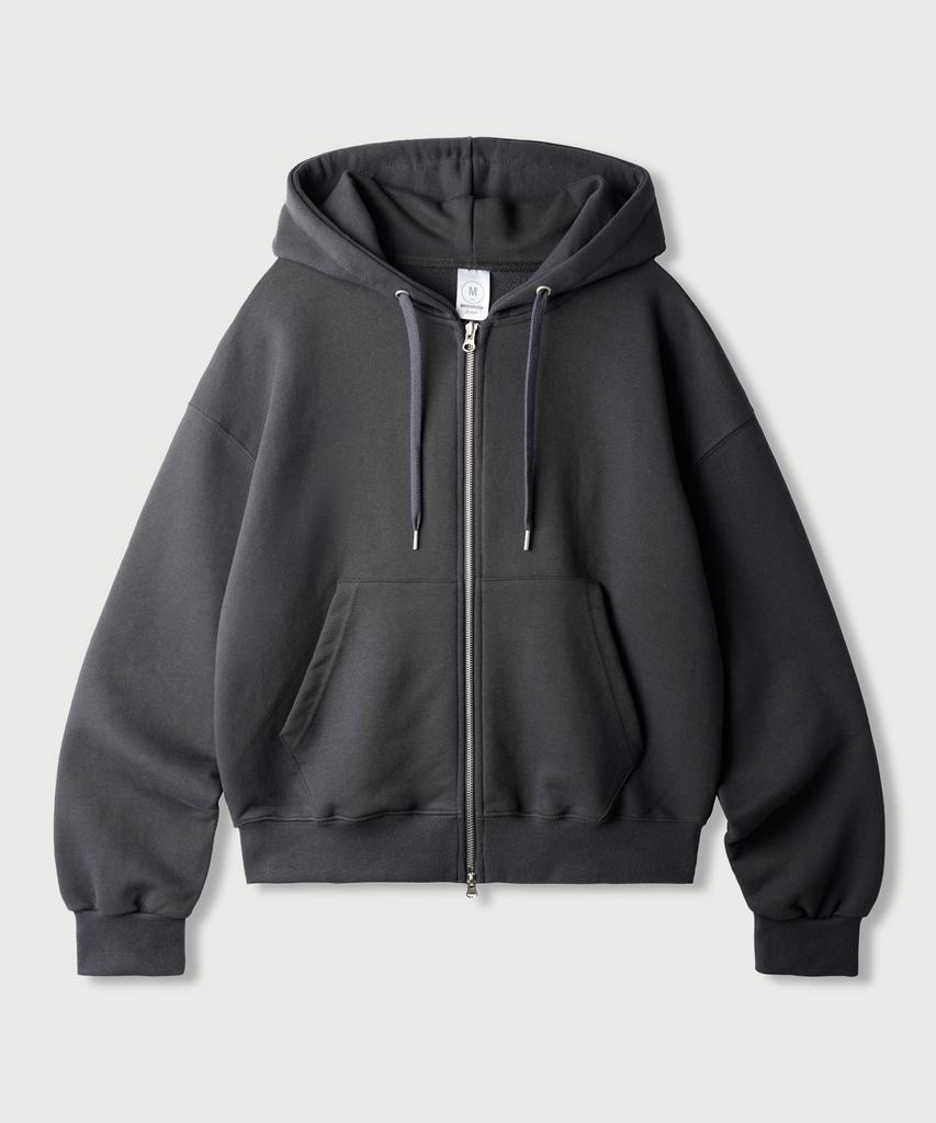 Jemut Day Cut Crop Oversized Zip-Up Hoodie Charcoal Kjhd2650
