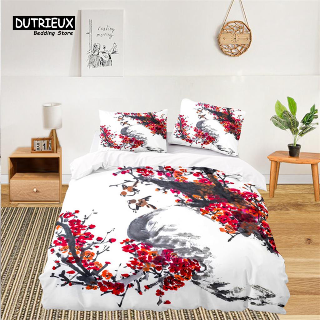 Soft Floral Bedding Set For Kids Girls Adults Leaves Flowers Branch Print Duvet Cover Set Quilt Cover Pillowcases Bedroom Decor