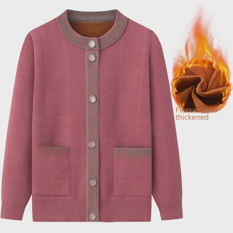 Plus Velvet Thickened Cardigan for Middle-Aged and Elderly Women