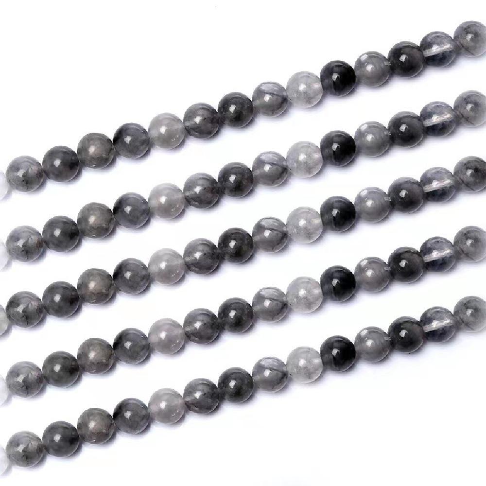 Gray Crystal Quartz Stone Natural Round Beads 15"Strand Smooth Loose Spacer Beads 4/6/8/10/12mm for Jewelry Making DIY Bracelets Accessories