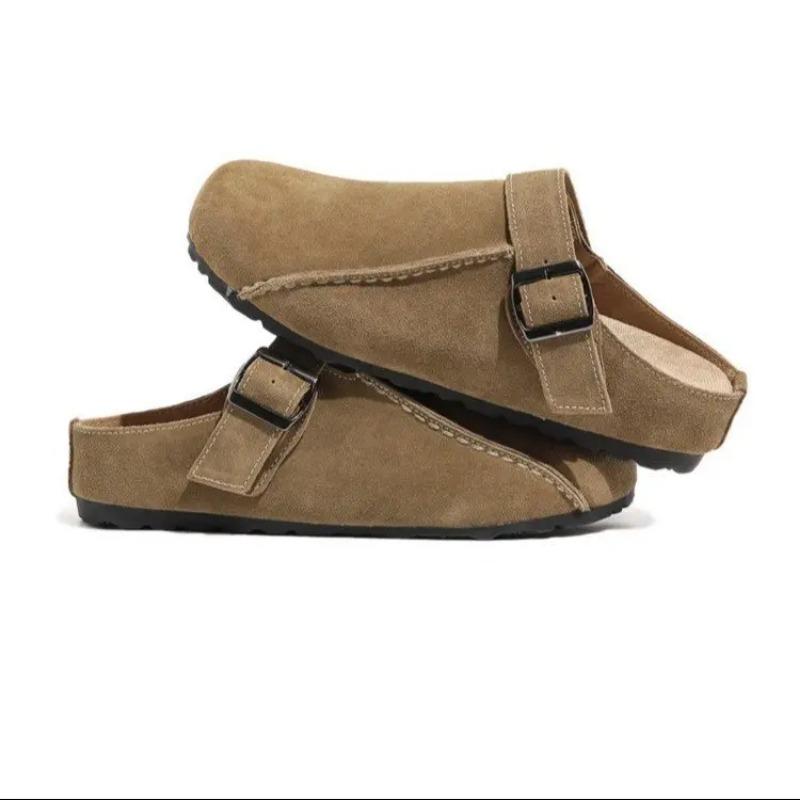 Rubber Slippers Women's Genuine Leather Shoes Med Slides Fashion Shallow Pantofle Luxury Soft 2025 Spring Casual Hoof Heels PU