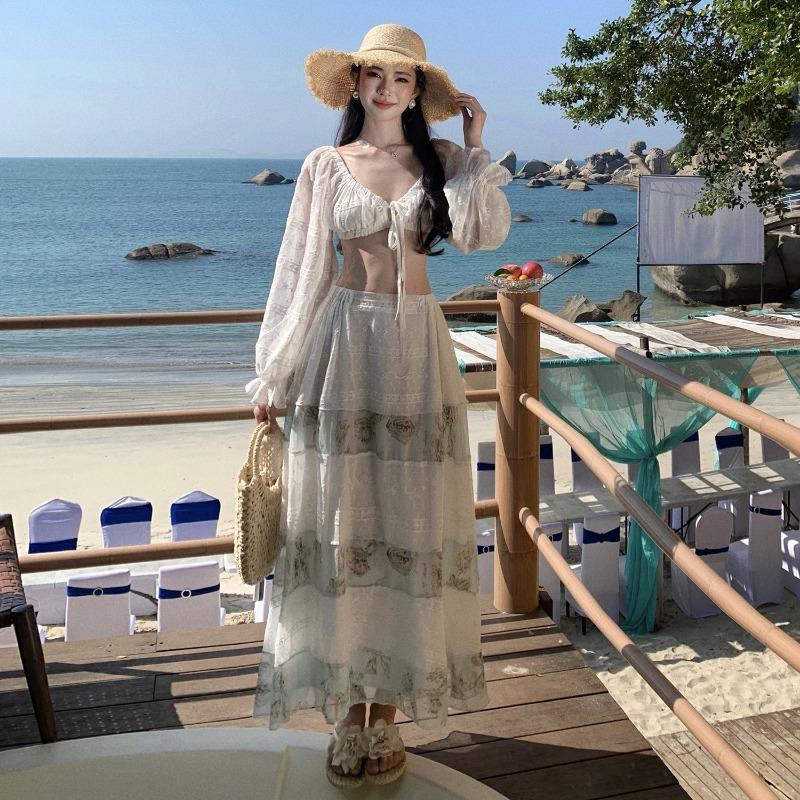 Travel Wear Women's Sexy Collar Straps Tube Top Printed Skirt Two-piece Summer