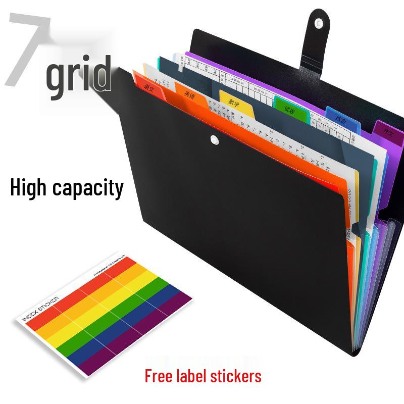 Colorful Rainbow 7-Grid Accordion Folder for Office Document Storage 32.8*24mm