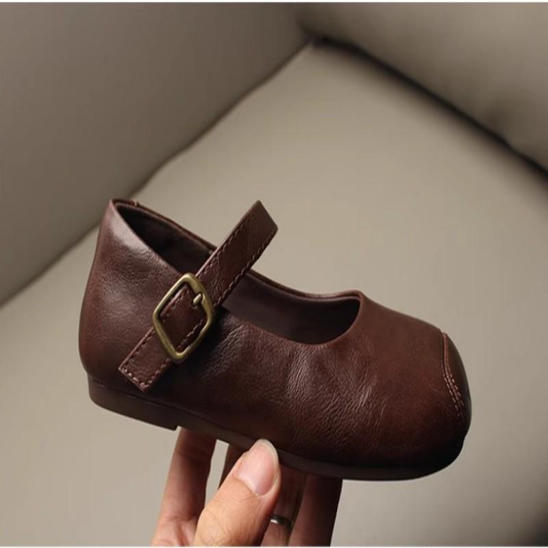 Spring Autumn New Children's Leather Shoes Girls' Baby Princess Soft Soled Girls' Black Western Style Bean Shoes 23-33