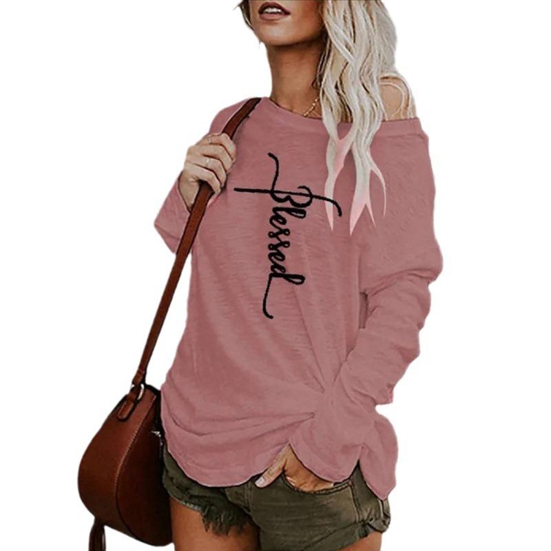 

Женская осенняя облегающая футболка без бретелек с принтом, свободные повседневные топы с длинными рукавами XS