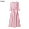 ZANZEA Women Casual Square Collar 3/4 Sleeve Long Dress