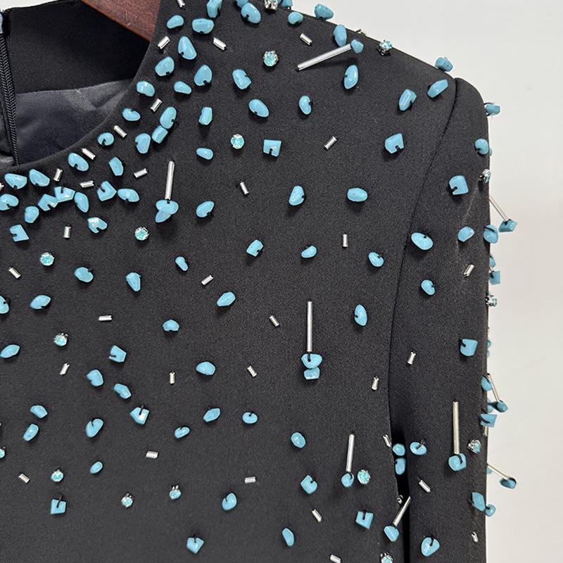 2026 Europäisches & Amerikanisches Designer-Abendkleid mit schweren Perlenverzierungen und langen Ärmeln
