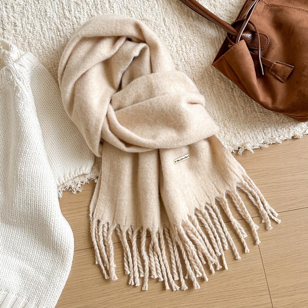 Winter Wool Scarf Women Luxury Two-Sides Cashmere Scarf Thickened Warm Shawl Classic Tassels Scarf Solid Soft Shawl