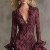 2 Women's Clothing, Flared Sleeve Tether V-Neck Dress Long Sleeve Dress Long Dress