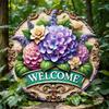 Vintage Hydrangea Metal Wall Art Farmhouse Decor Round Wreath Sign