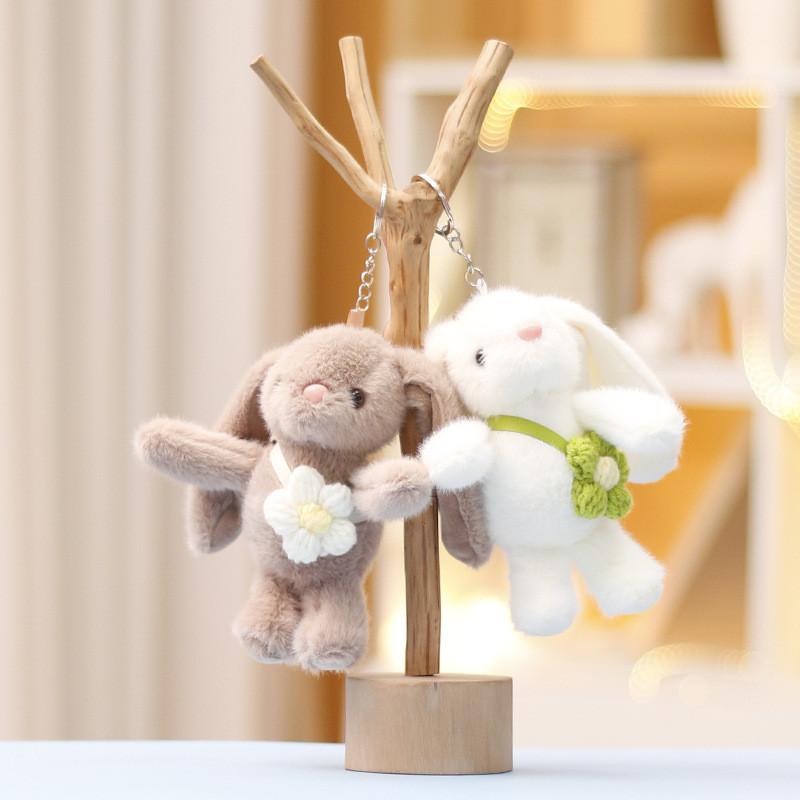 Flower Back Rabbit Keychain Cute Girl Backpack Decorative Pendant Plush Doll