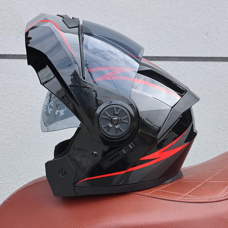 ORZ Open Face Helmet Men's and Women's Four Seasons Dual Mirror Electric Bicycle Full Helmet Tail Wing