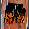 3D Printed Striped Flame Beach Shorts Men's Splicing Grid Pattern Board Shorts Summer Drawstring Breathable Hawaiian Swim Trunks