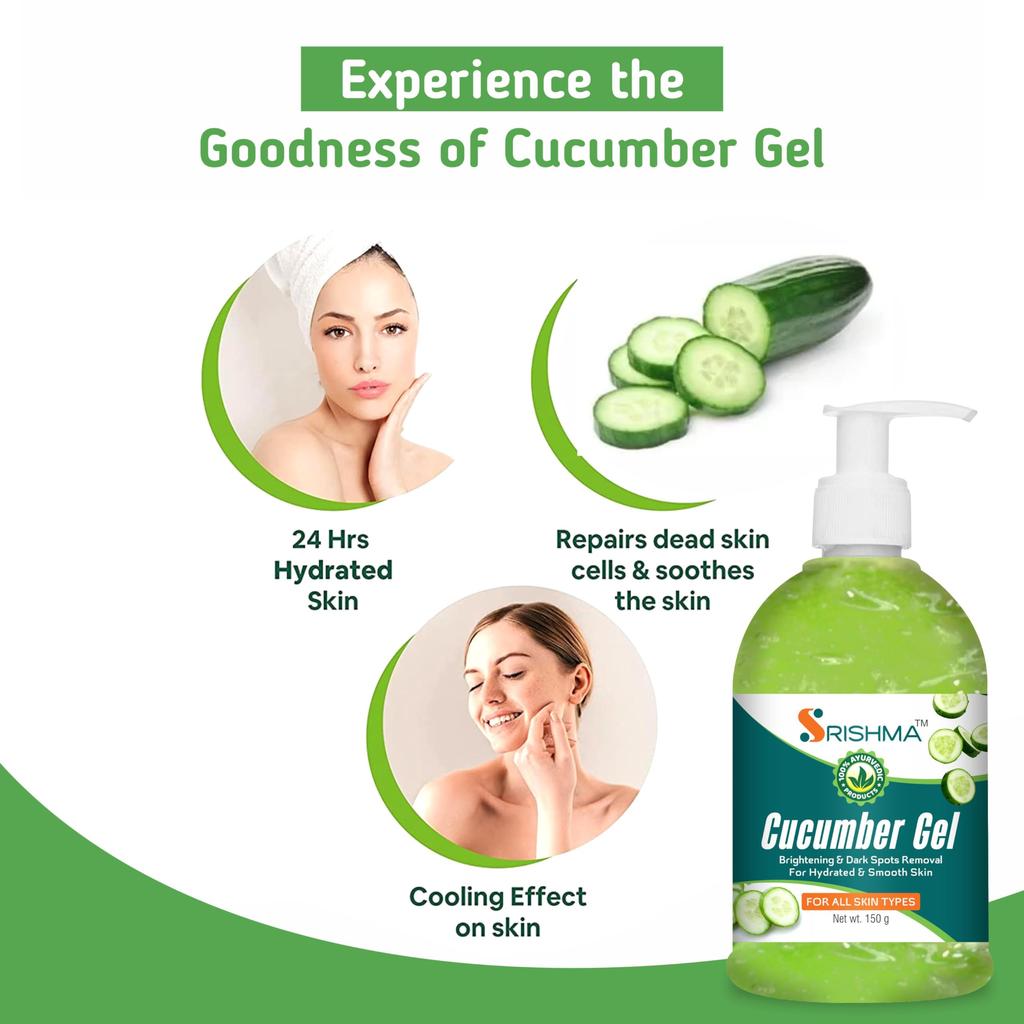 Srishma Cucumber Gel for Face, Skin & Hair - Reduces Acne Scars & Dark Circles (150 G)