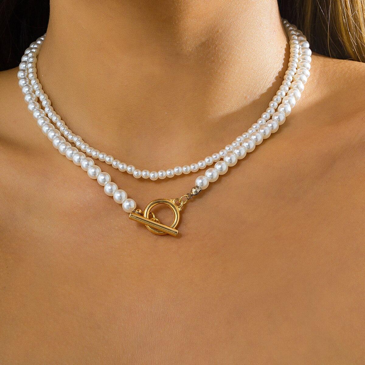 Шикарный Стиль Стильные Великолепные Двухслойные Жемчужные Чокеры Ожерелья Последние Корейский Стиль Ожерелья УкрашенияМодный Кулон Ожерелье