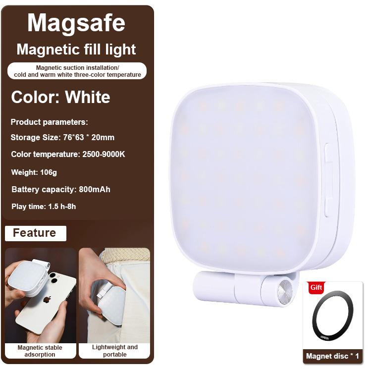 M27 Portable Pocket Fill Light Magnetic Mobile Phone Selfie Light 180-Degree Flip Phone Stand Built-in Mirror Rechargeable