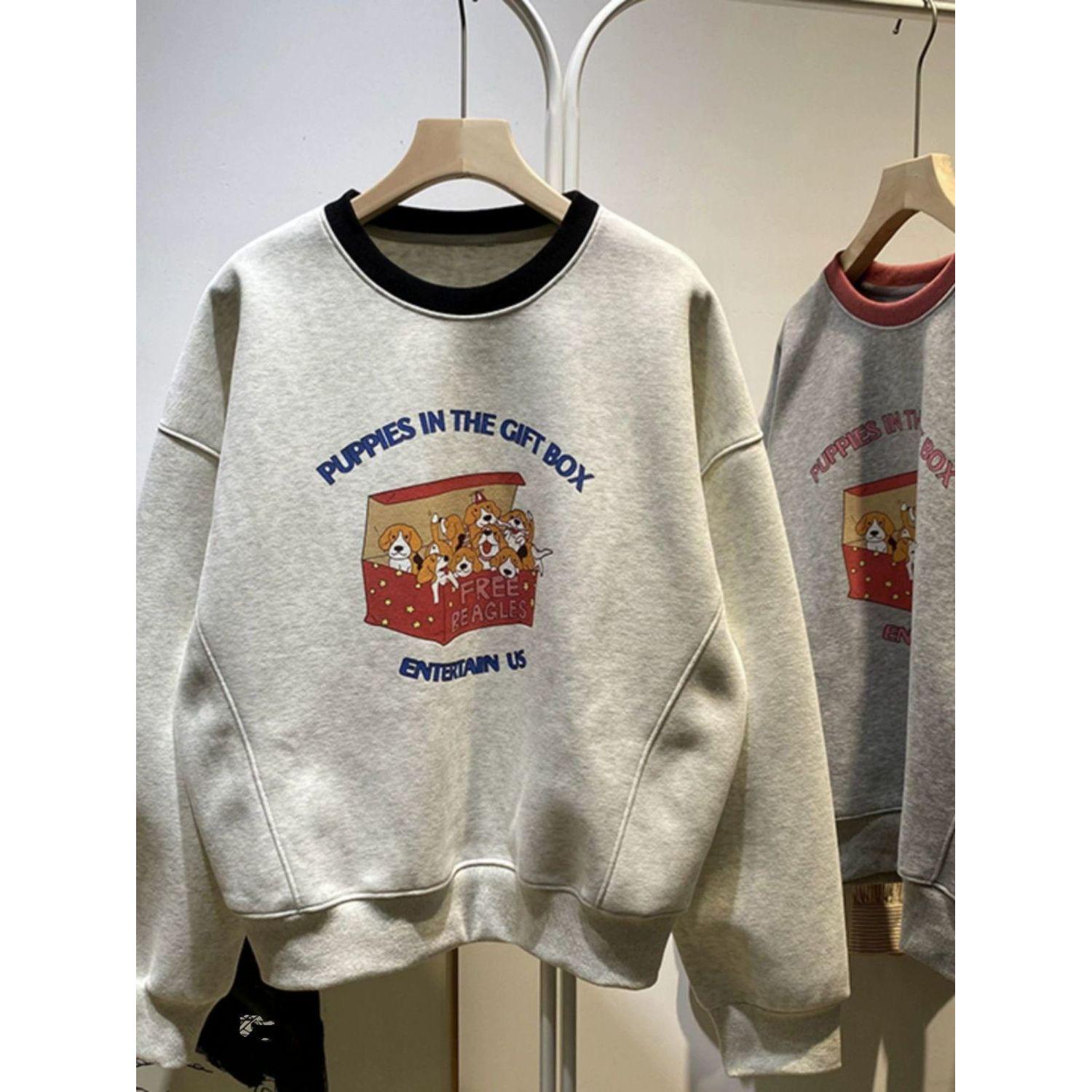 

2025 Autumn/Winter Women s Color Block Round Neck Fleece Sweatshirt 2XL