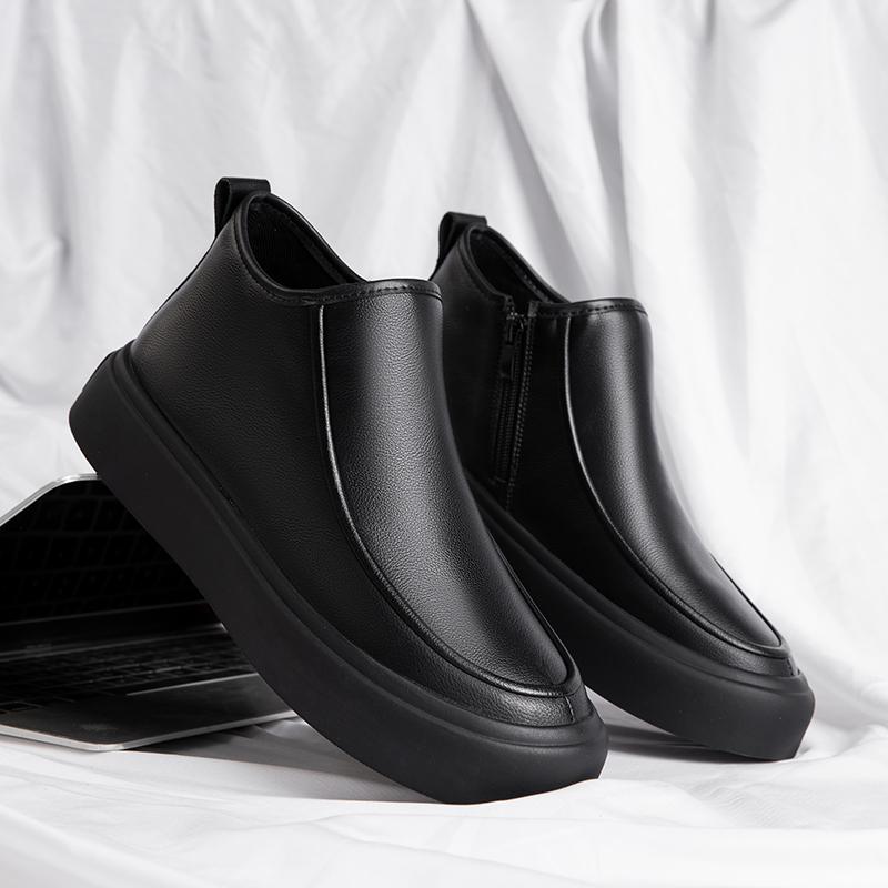 Italian Genuine Leather Business Shoes Men High Top Office Loafers Casual Leather Footwear Slip-on Flat Designer Shoes