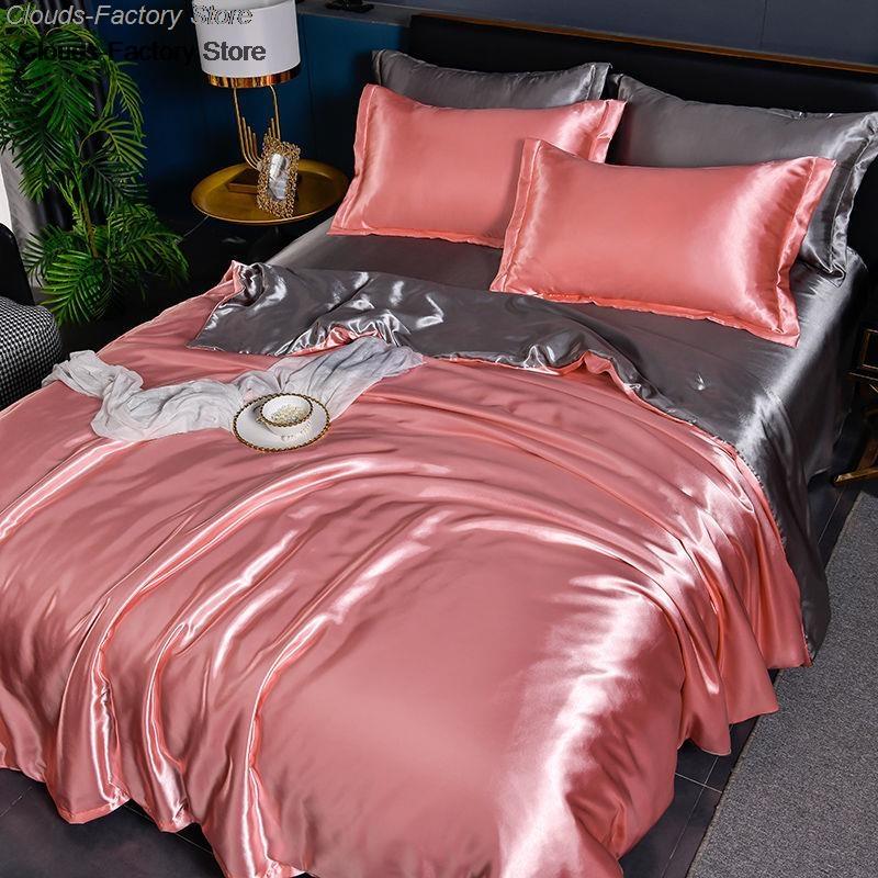 Luxury Mulberry Silky Blending Bedding Set Queen High-end Satin Duvet Cover Set with Sheet Soft Skin Friendly Silky Bedding Sets