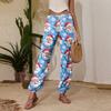 Pantalones deportivos casuales de moda para mujer con estampado navideño, cintura con cordón y puños en los tobillos